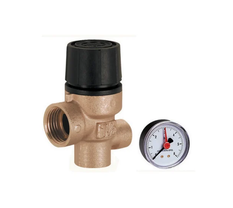 Emmeti Pressure Relief Safety Valve with Gauge - 3 Bar - 1/2" F x F - 00206100