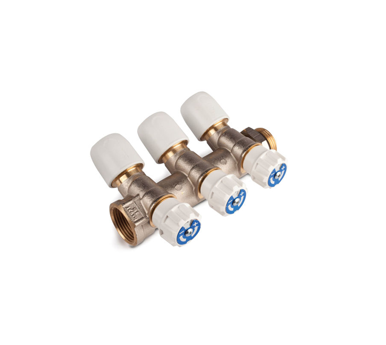 Hep2O Manifold Valved (Plated Brass) - 15mm x 3/4" 3-Port - HX93T/15W