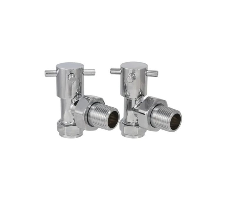 Contemporary X-Head Towel Radiator Valve - 15mm Angled - Chrome (Pair)