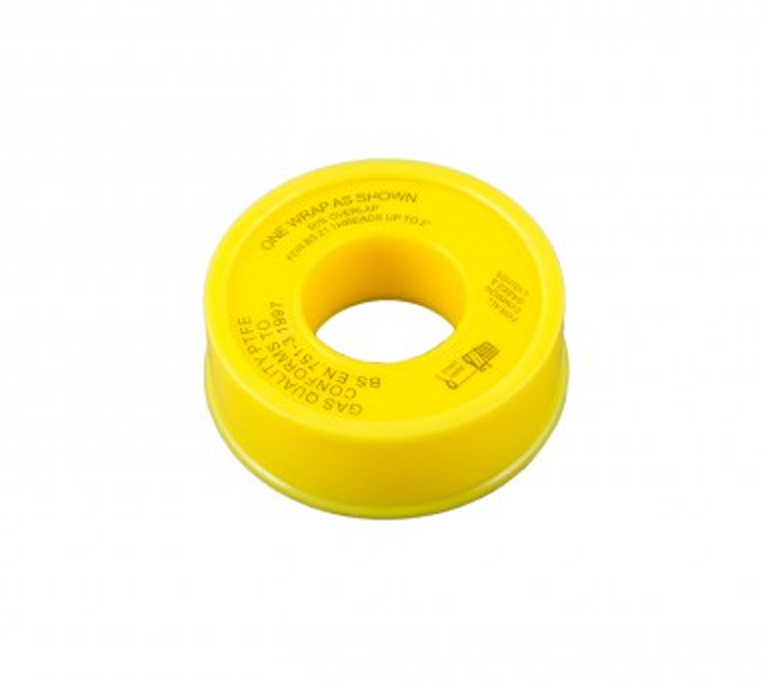 Gas Quality PTFE Tape - 12mm x 0.2mm x 5m - Yellow - BS Approved
