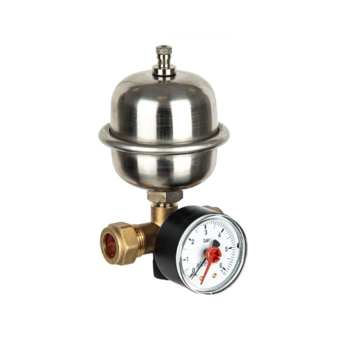 Altecnic Shock Arrestor with Gauge - 0.16L - 15mm T-Piece - PVRSK