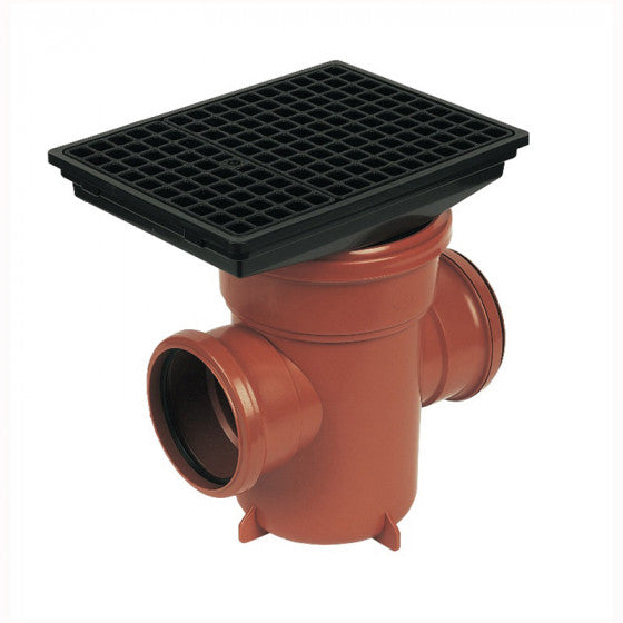 FloPlast 110mm Underground Drainage - Back Inlet Bottle Gully Trap with Rectangular Grid - D530