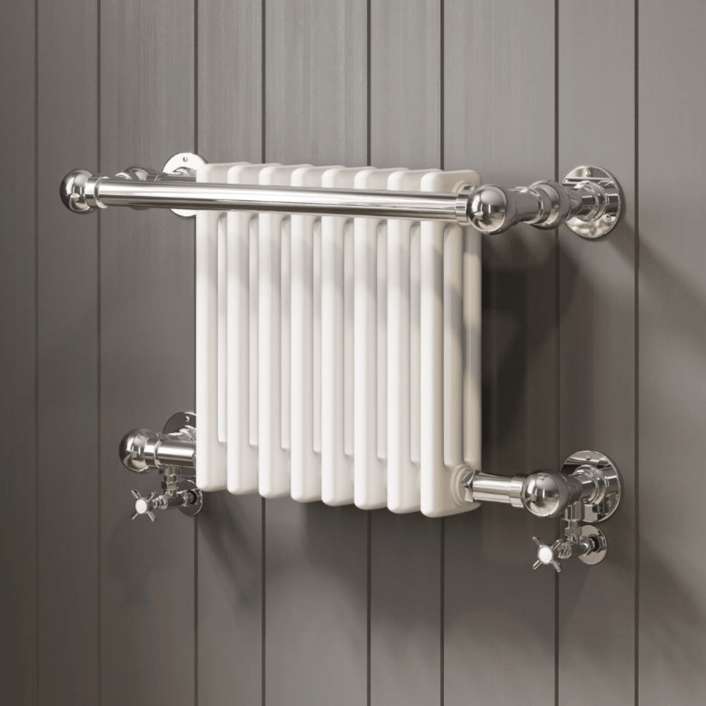DQ Ashill Wall Mounted Towel Rail - 505mm x 500mm - Chrome with White (RAL 9016) Insert - ASHILL-1W-CP