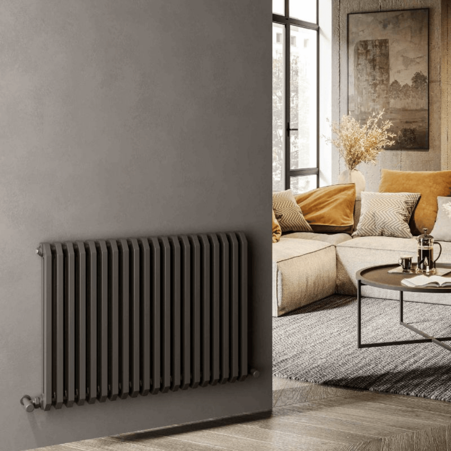 DQ Brunel Horizontal Radiator - 600mm x 1086mm - Anthracite Texture (RAL 7016) - BRUNEL600/26-A