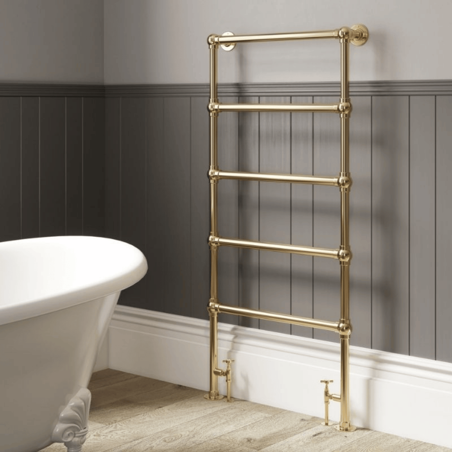 DQ Elveden Floor Mounted Towel Rail - 1592mm x 837mm - Polished Gold - ELVEDEN-3-PG