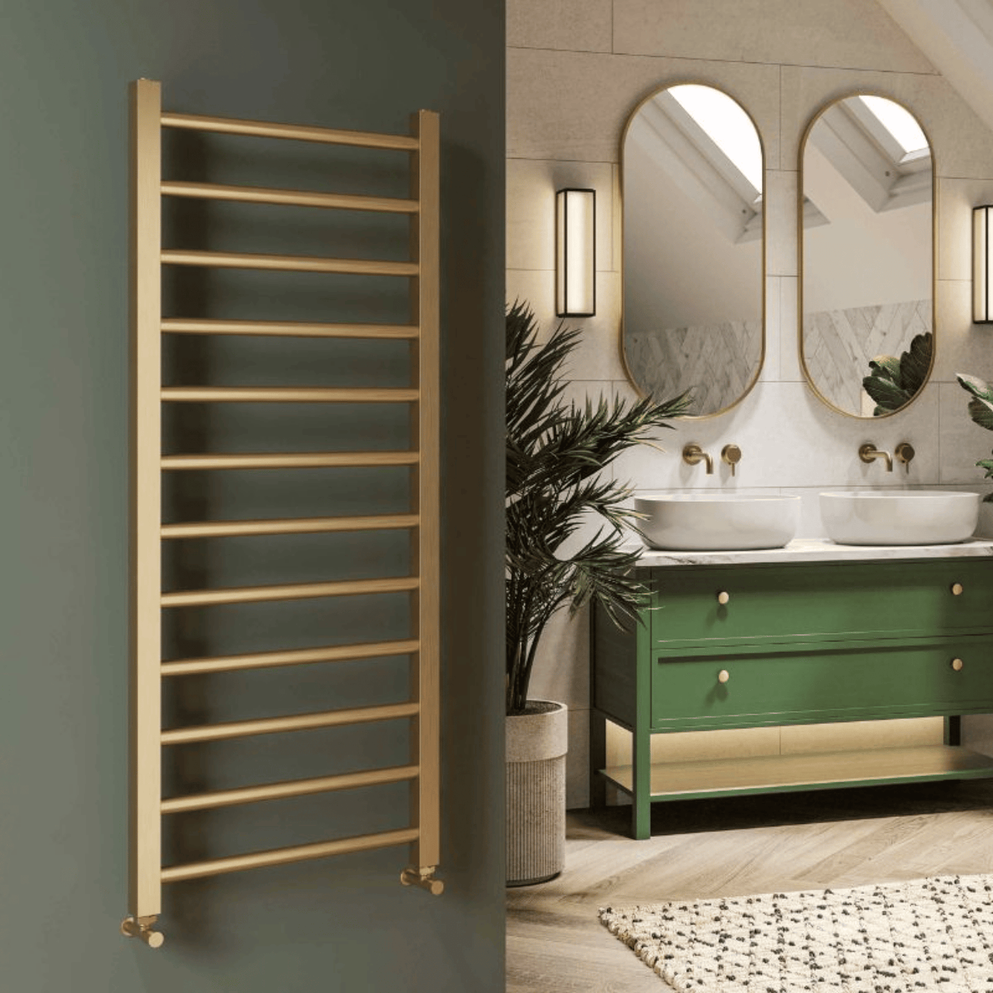 DQ Kylo Towel Rail with Essential Element - 500mm x 1600mm - Brushed Brass - KYLO-E 50/160-BB