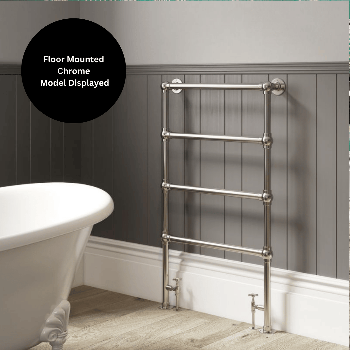 DQ Methwold Floor Mounted Towel Rail - 1257mm x 475mm - Chrome - METHWOLD-1-CP