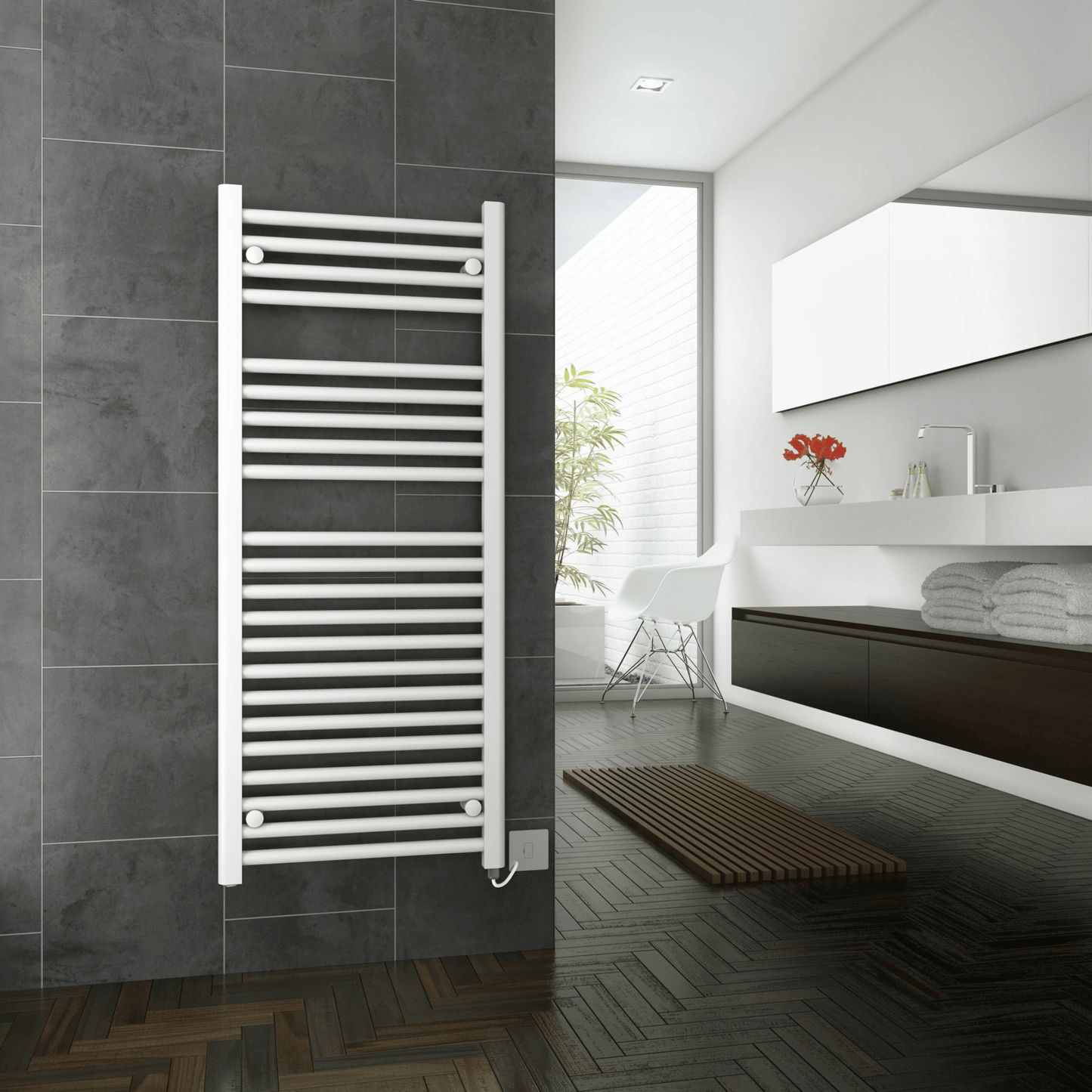 DQ Metro Towel Rail with TEC Element - 1200mm x 500mm - White (RAL 9016) - METRO-TEC 50/120-W