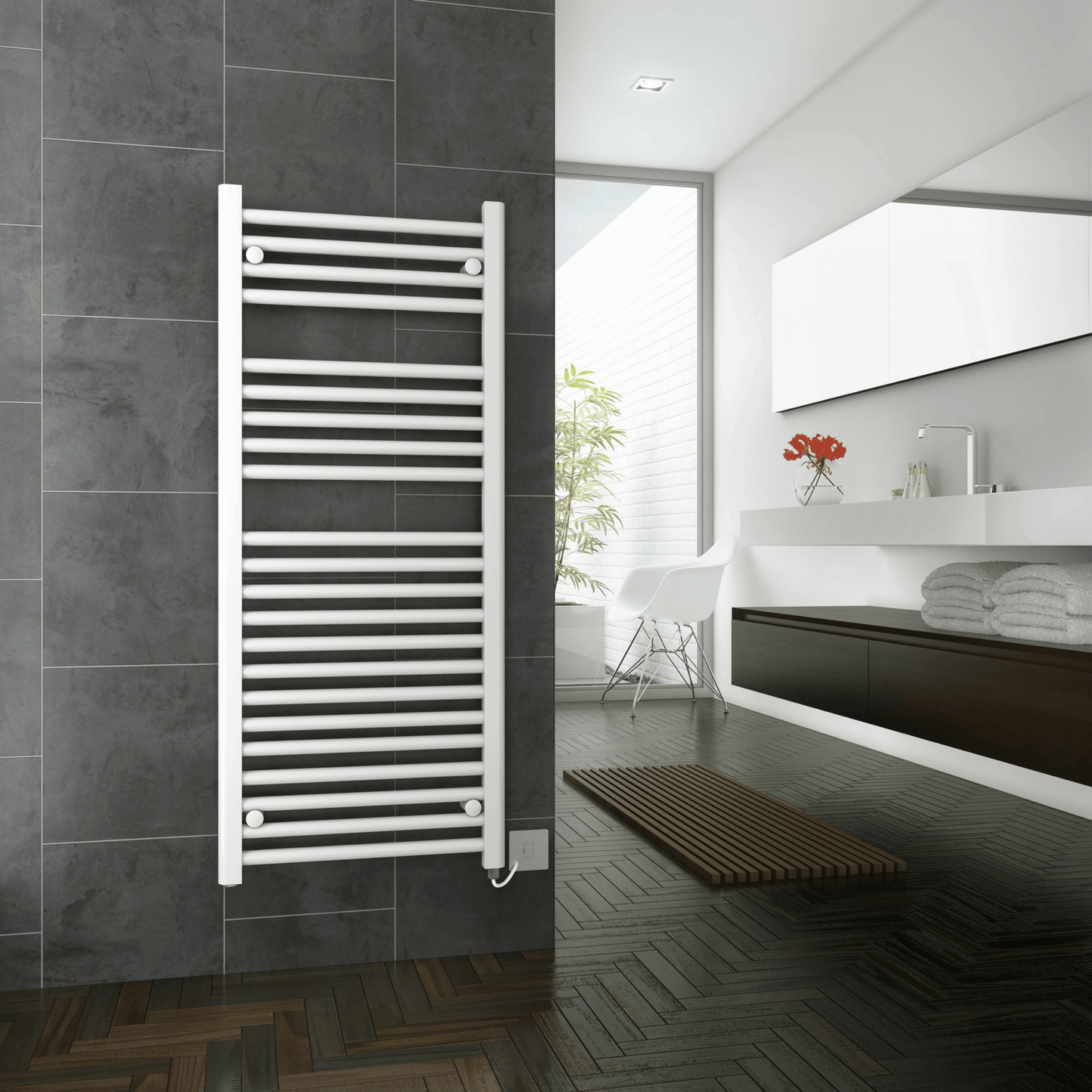 DQ Metro Towel Rail with Essential Element - 1800mm x 400mm - White (RAL 9016) - METRO-E 40/180-W