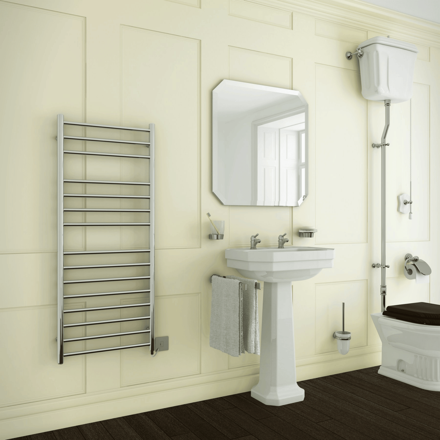 DQ Siena Towel Rail with H+ Element - 1540mm x 500mm - Polished Stainless Steel - SIENA-H+ 50/160-P