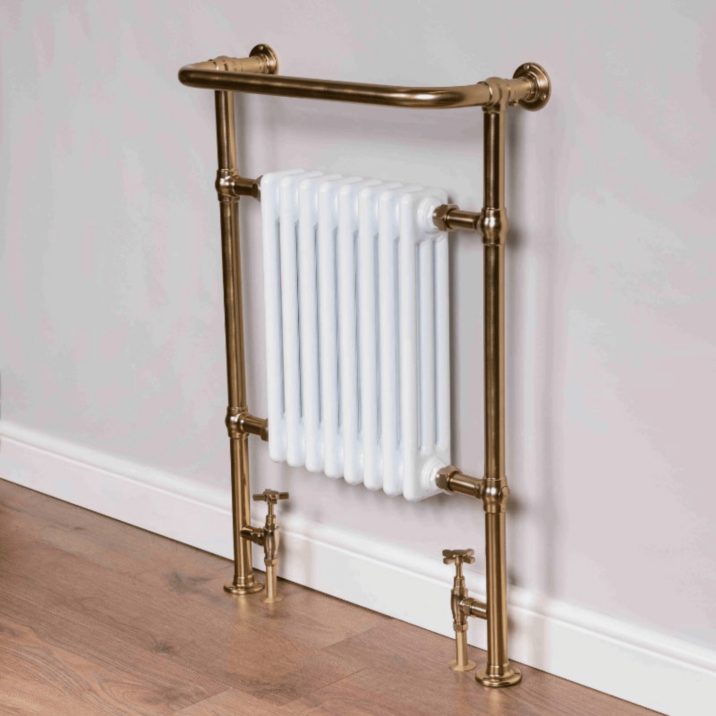 DQ Newbury Towel Rail - 965mm x 540mm - Brushed Brass with White (RAL 9016) Insert - NEWBURY-1-BB