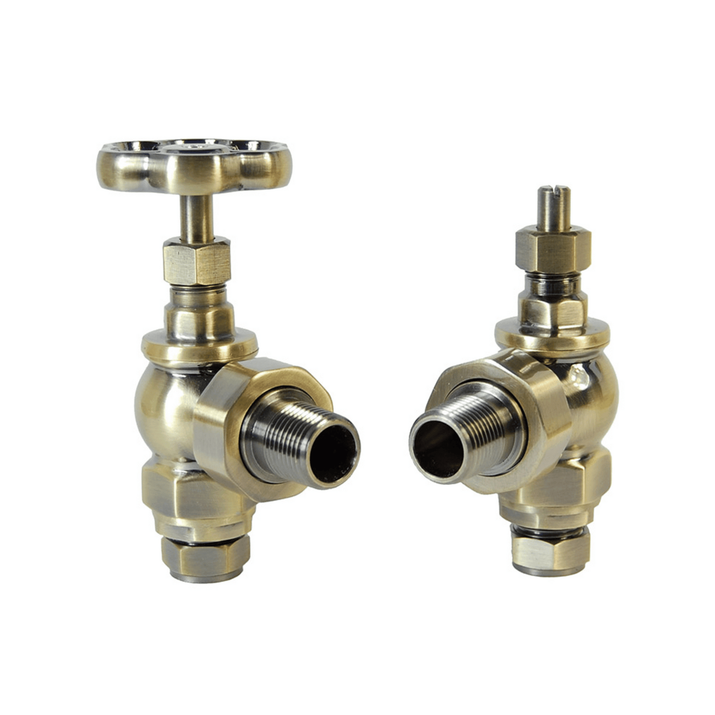 DQ Argo Luxury Manual Radiator Valves - Angled - Antique Brass - ARGO-ANG-AB