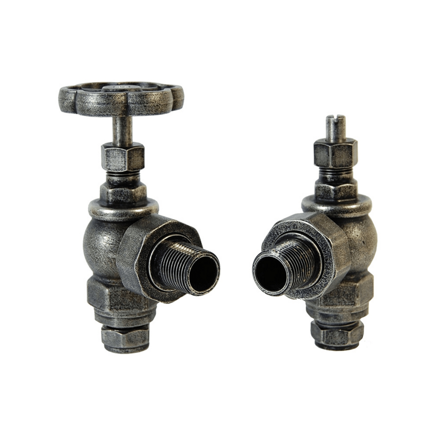 DQ Argo Luxury Manual Radiator Valves - Angled - Pewter - ARGO-ANG-P
