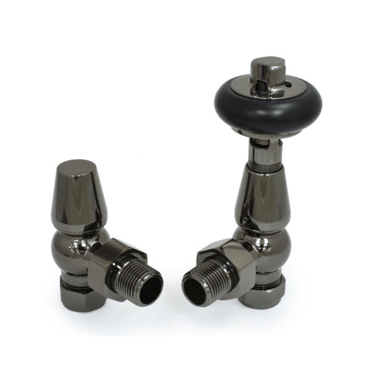 DQ Enzo Luxury Manual Radiator Valves - Angled - Black Nickel - ENZO-MAN-BLK