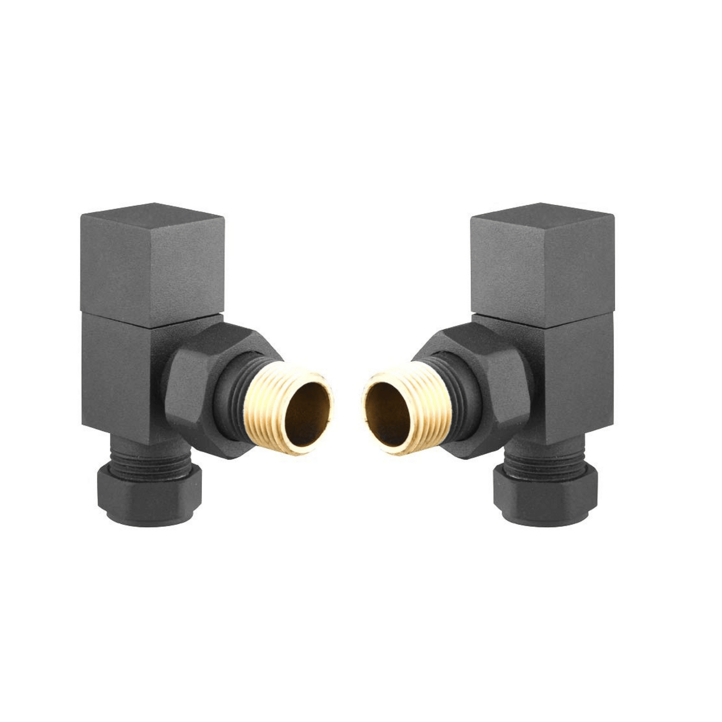 DQ Essential Manual Square Radiator Valves - Angled - Anthracite - E-SQ-ANG-A