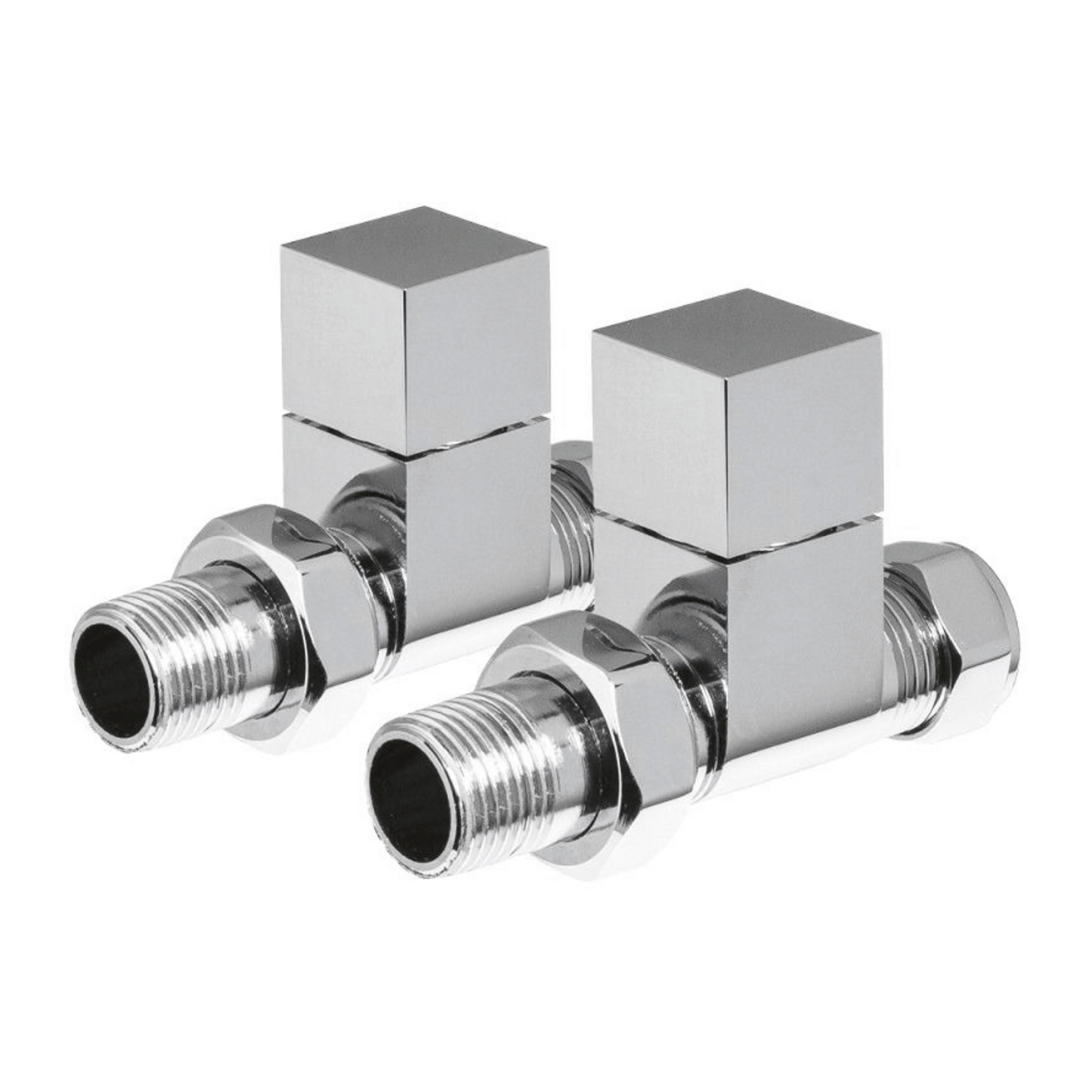 DQ Essential Manual Square Radiator Valves - Straight - Chrome - E-SQ-ST-C