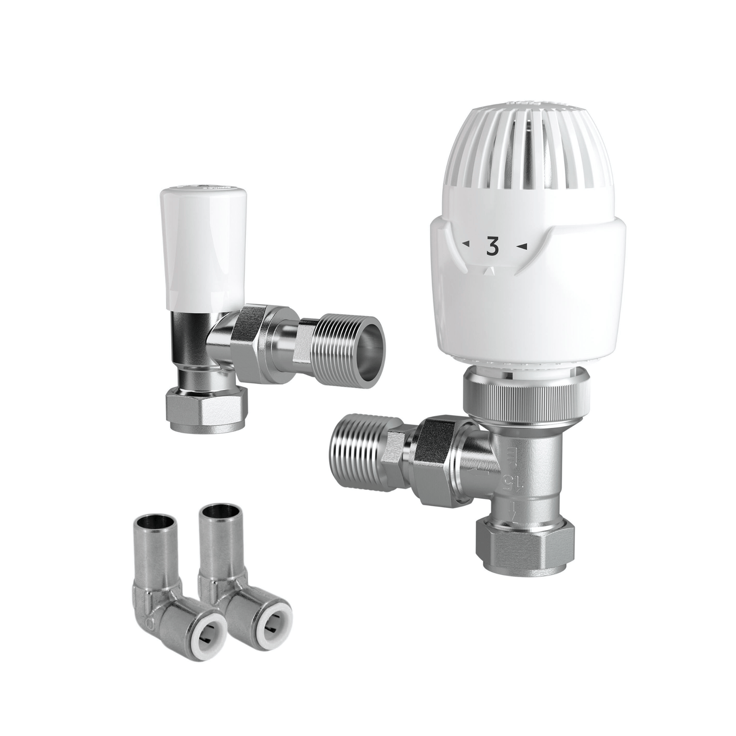 Drayton RT212 TRV, Lockshield & 10mm Push-Fit Elbow - Angle - 15mm - 08 09 263