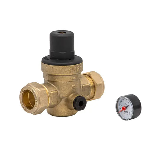 Eres Adjustable Pressure Reducing Valve with Pressure Gauge - 15/22mm - ER-PRV1522