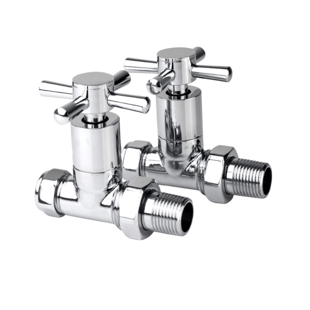 Inta Cross Handle Radiator Valves - Straight - 1/2" x 15mm - Chrome - 1035CP