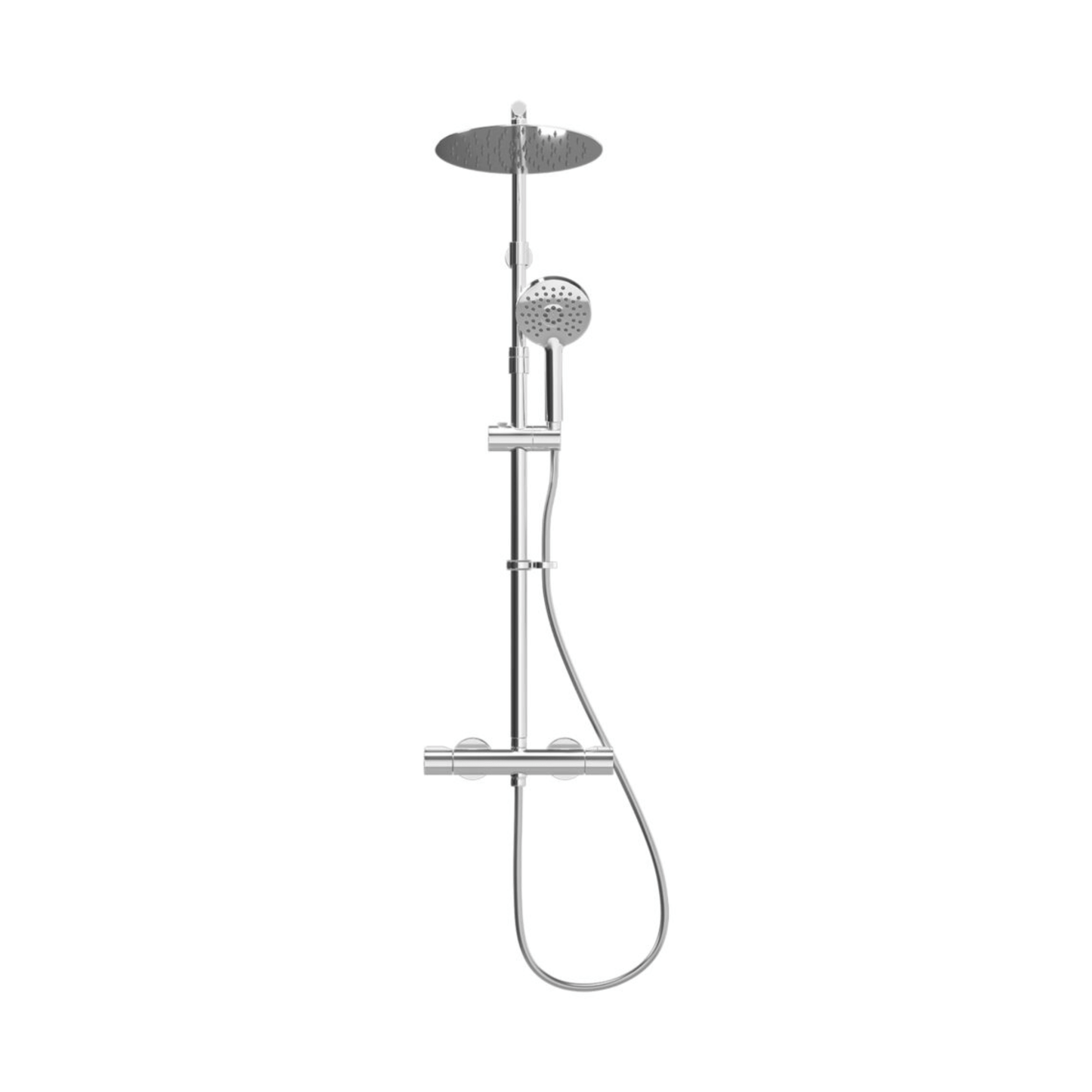 Inta Enzo Deluxe Safe-Touch Dual Outlet Thermostatic Shower with Telescopic Riser Kit, Overhead Soaker & Handset - IX200025CP
