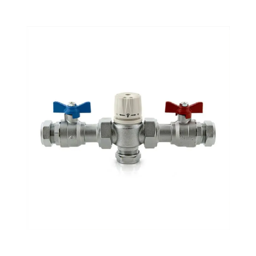Inta Intamix Low Pressure Under Bath Thermostatic Mixing Valve with Isolation Unions and Check Valves - 28mm - 41028CPB
