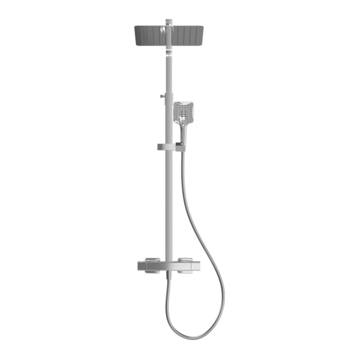 Inta Mio Deluxe Safe-Touch Dual Outlet Thermostatic Shower with Telescopic Riser Kit, Overhead Soaker & Multi-function Handset - IX400025CP