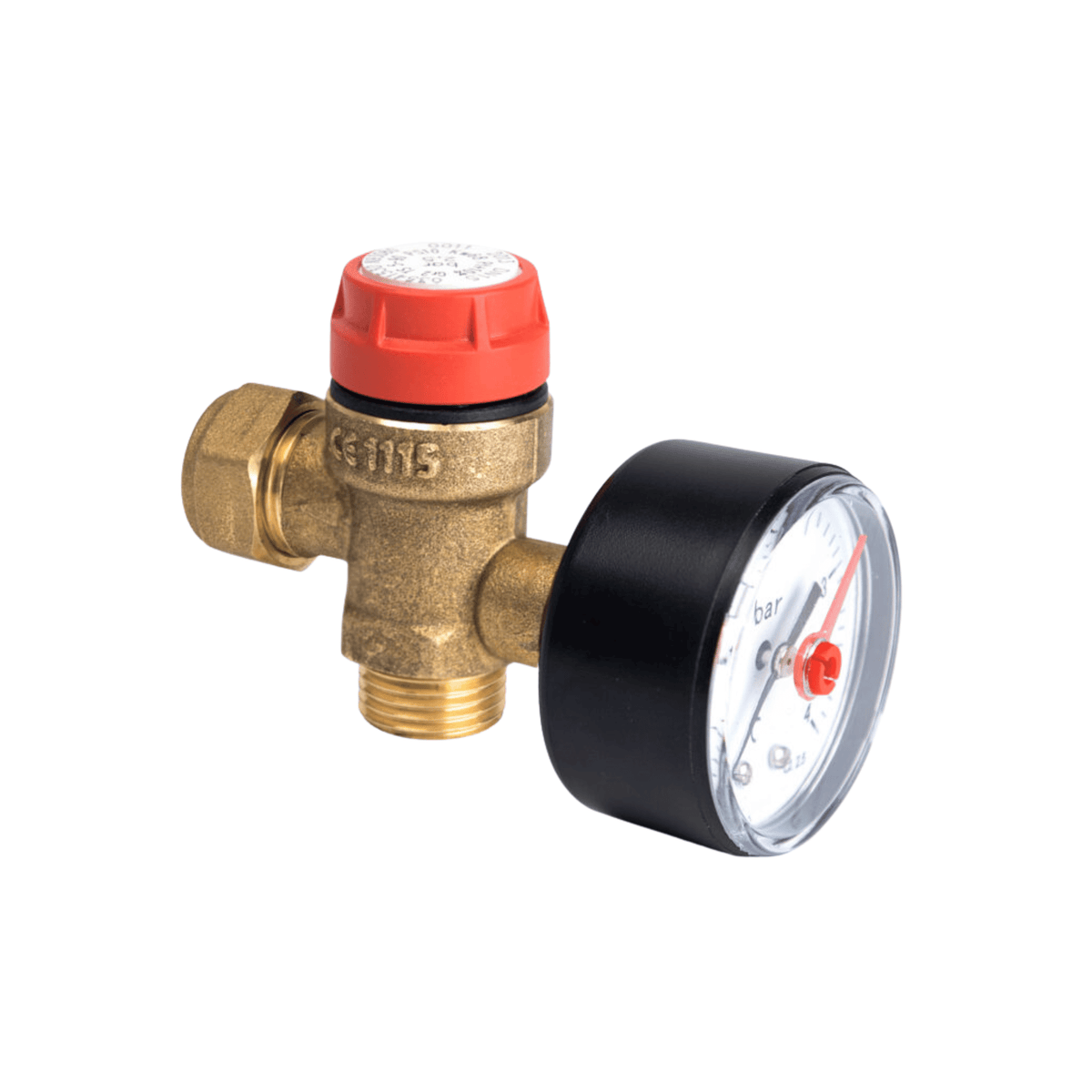 Inta Safety Relief Valve with Gauge - 8 Bar - 1/2" Male x 15mm - SRVG35405008