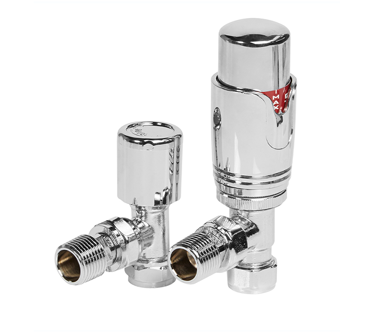 Vitow Modern Round TRV & Lockshield Set - Angled - Chrome