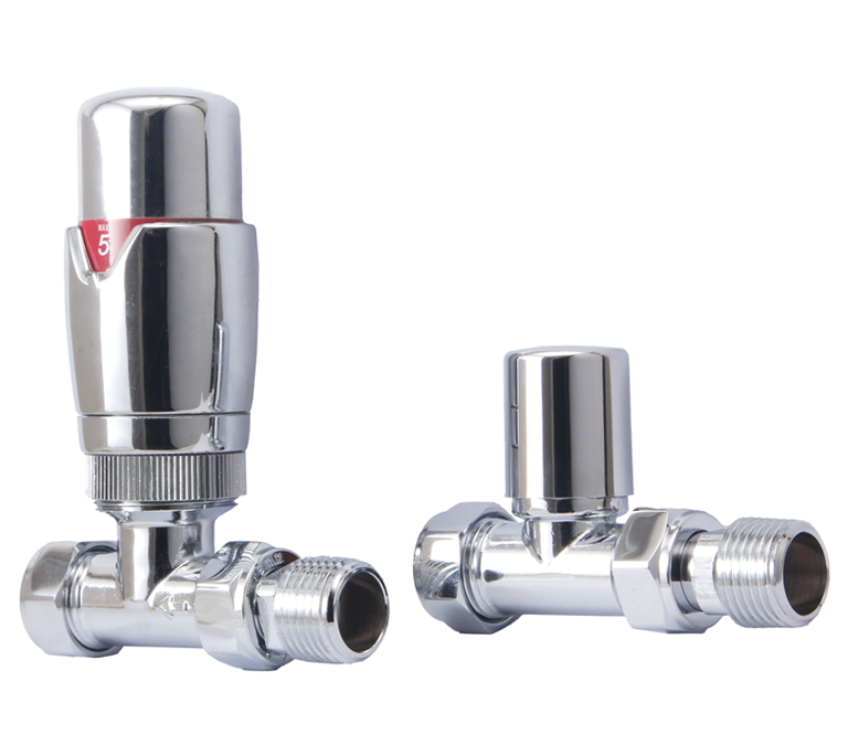 Vitow Modern Round TRV & Lockshield Set - Straight - Chrome