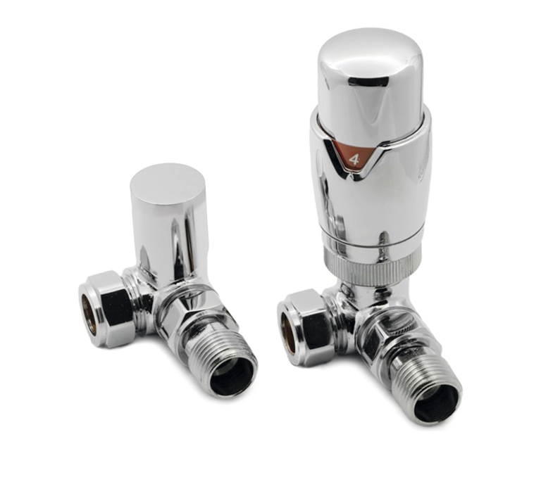 Vitow Modern Round TRV & Lockshield Set - Corner - Chrome