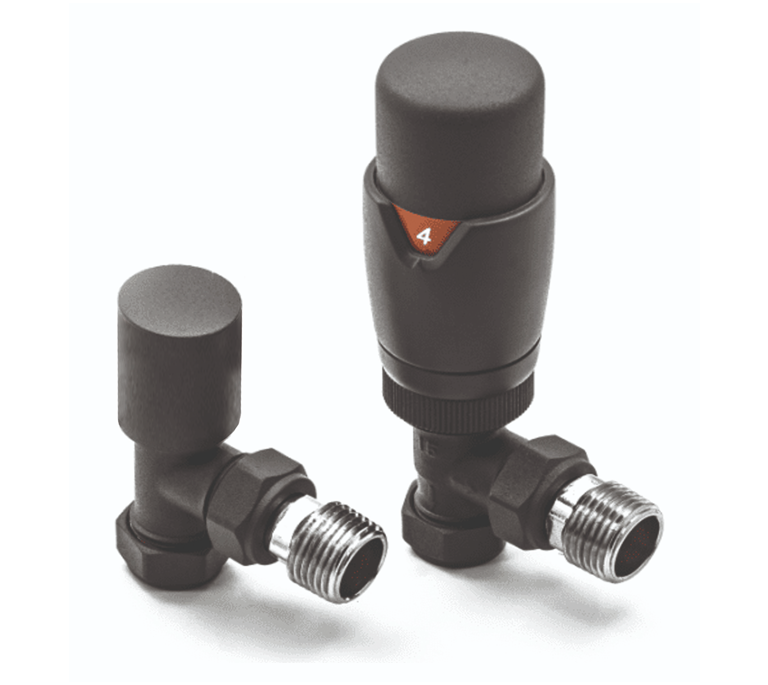 Vitow Modern Round TRV & Lockshield Set - Angled - Anthracite