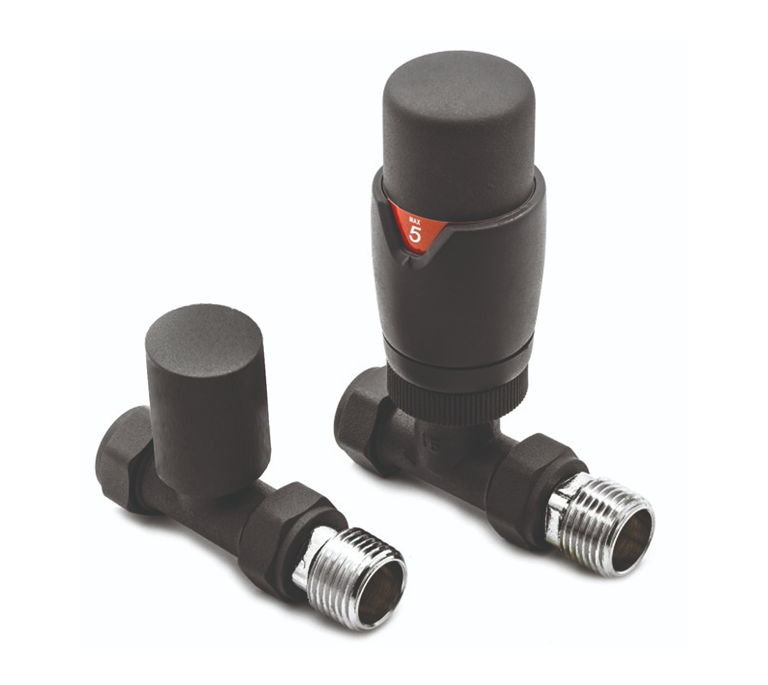 Vitow Modern Round TRV & Lockshield Set - Straight - Anthracite