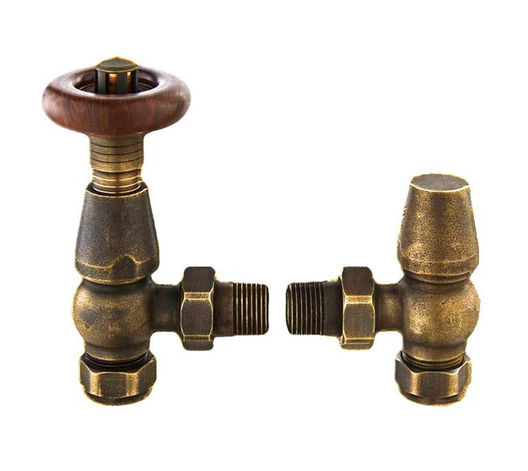 Vitow Chelsea TRV & Lockshield Set - Angled - Antique Brass