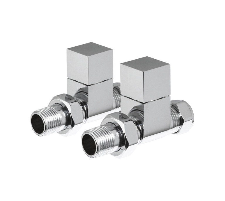 Vitow Modern Square Manual Valves (Pair) - Straight - Chrome