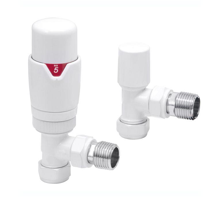 Vitow Modern Round TRV & Lockshield Set - Angled - White