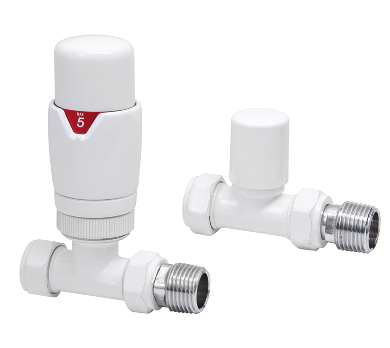 Vitow Modern Round TRV & Lockshield Set - Straight - White