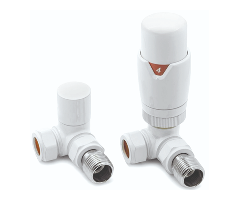 Vitow Modern Round TRV & Lockshield Set - Corner - White