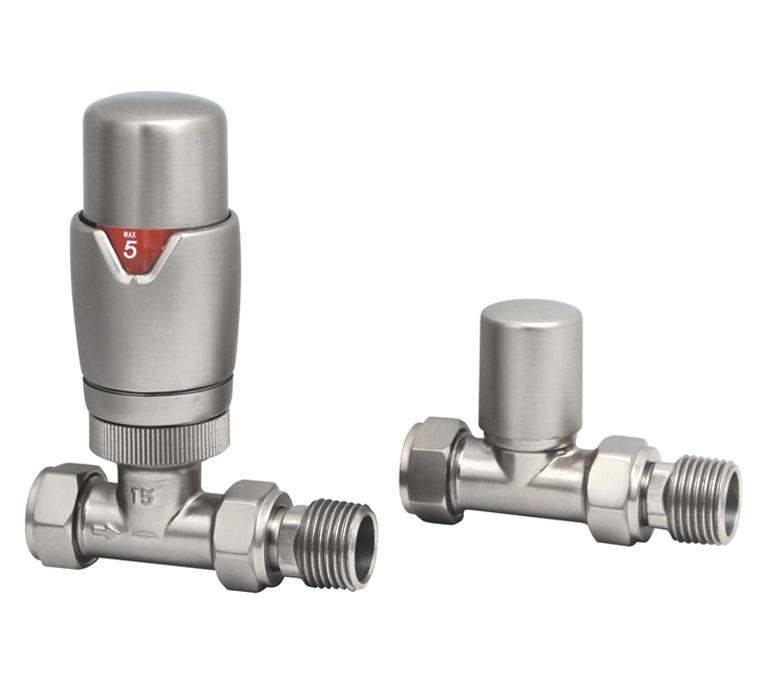 Vitow Modern Round TRV & Lockshield Set - Straight - Satin Brushed Nickel