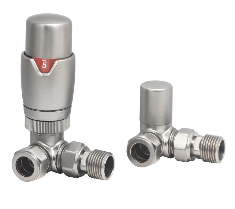 Vitow Modern Round TRV & Lockshield Set - Corner - Satin Brushed Nickel