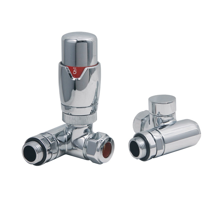 Vitow Modern Round Dual Fuel TRV & Lockshield Set - Corner - Chrome