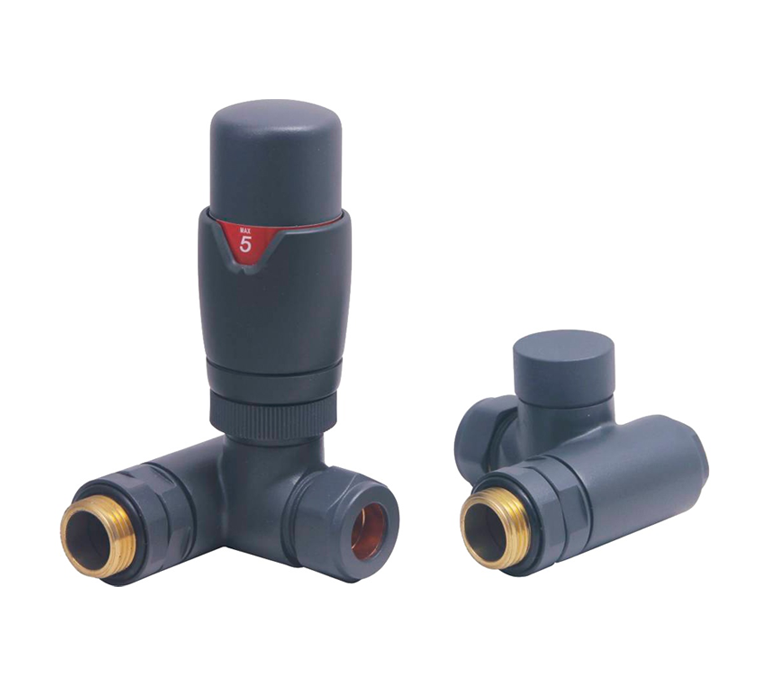Vitow Modern Round Dual Fuel TRV & Lockshield Set - Corner - Basalt Grey
