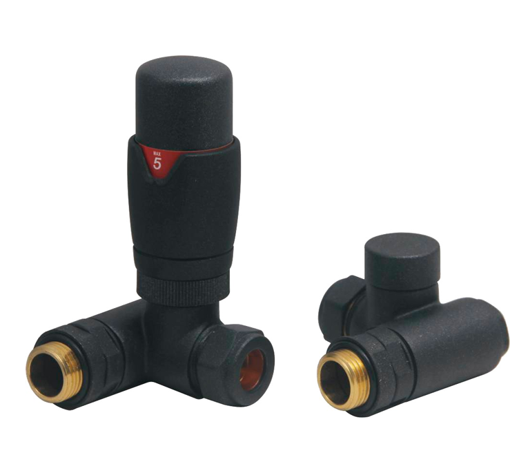 Vitow Modern Round Dual Fuel TRV & Lockshield Set - Corner - Anthracite