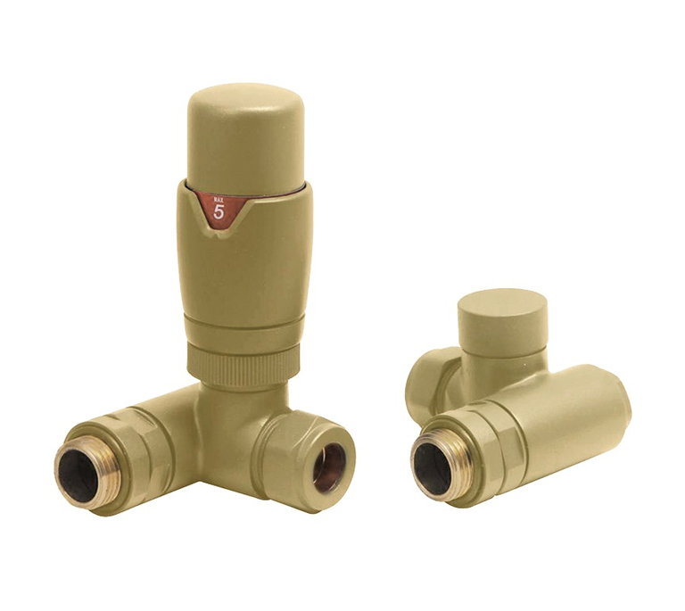 Vitow Modern Round Dual Fuel TRV & Lockshield Set - Corner - Brushed Brass