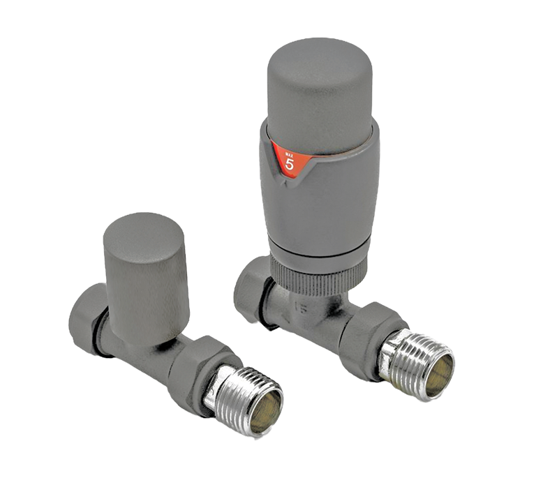 Vitow Modern Round TRV & Lockshield Set - Straight - Basalt Grey