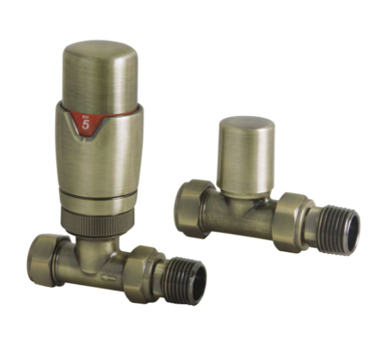 Vitow Modern Round TRV & Lockshield Set - Straight - Brushed Brass