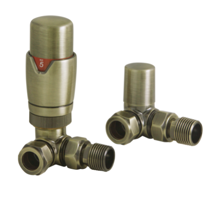 Vitow Modern Round TRV & Lockshield Set - Corner - Brushed Brass