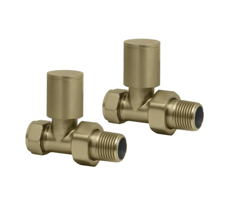 Vitow Modern Round Manual Valves (Pair) - Straight - Brushed Brass