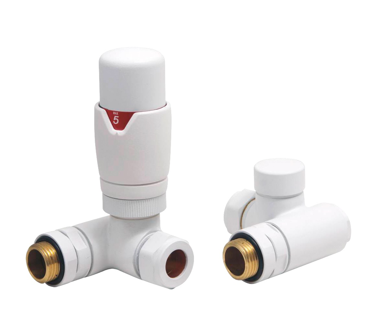 Vitow Modern Round Dual Fuel TRV & Lockshield Set - Corner - White