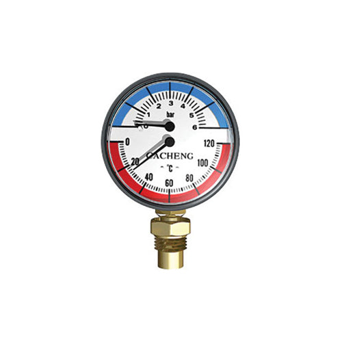 Vitow Pressure & Temperature Combi Gauge - 0-6 Bar - 1/2" - Bottom Connection