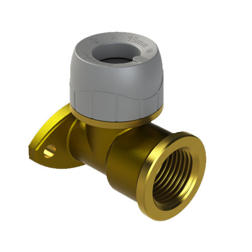 PolyPlumb Enhanced Wall Plate Elbow (Brass) - 22mm x 1/2" - Grey - PB132212